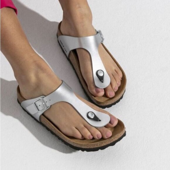 Gizeh Birko-Flor Birkenstocks Silver Size 36 = Women’s 5/5.5 - Picture 9 of 10